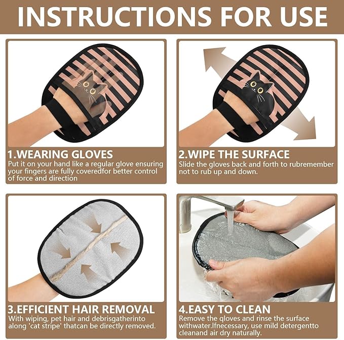 Pet Grooming Gloves Reusable Dog & Cat Hair Remover for Furniture, Car Interiors Multi-Surface Deshedding Tool for Carpets, Bedding & Home Cleaning