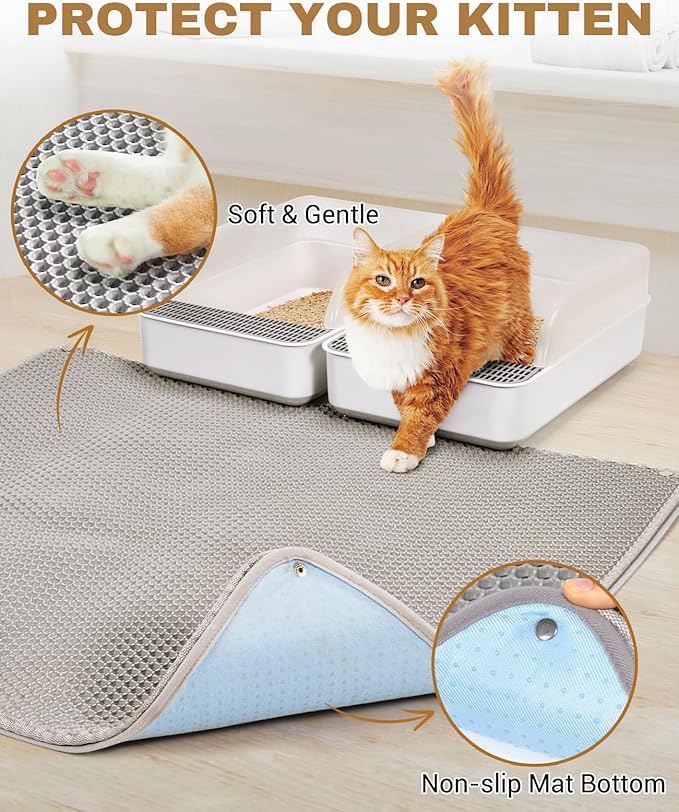 Fostanfly Cat Litter Mat - Extra Large XL 45"x 27" Cat Litter Trapping Mat, Machine Washable Double Layer Design, Urine & Waterproof for Kitty- Easy Clean for Floor
