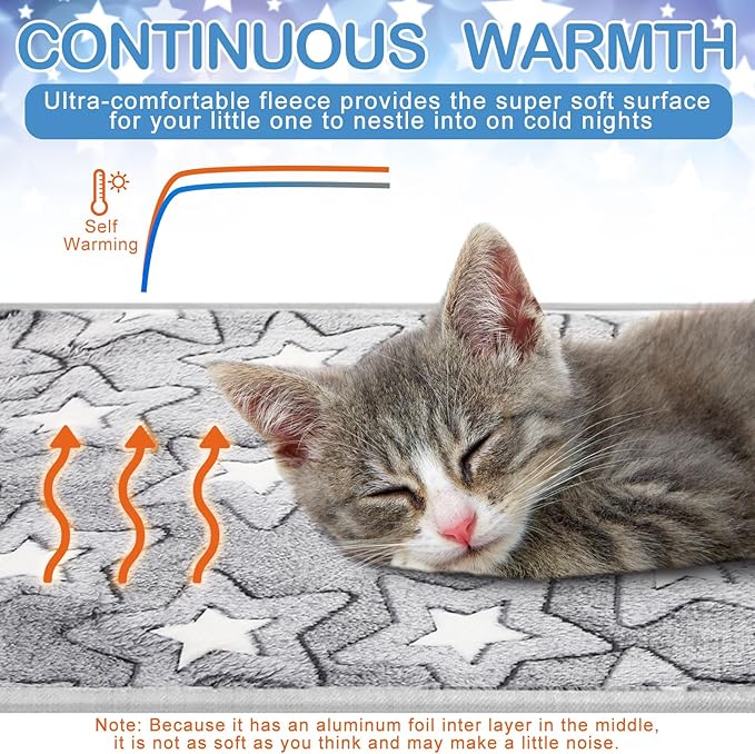 2 Pcs Large Self Warming Cat Pad Self Heating Cat Mat Bed Dog Crate Pet Blankets Thermal Heated Bed Mat for Outdoor Indoor Newborn Kittens Puppies Dog(Double Star,24 x 18)