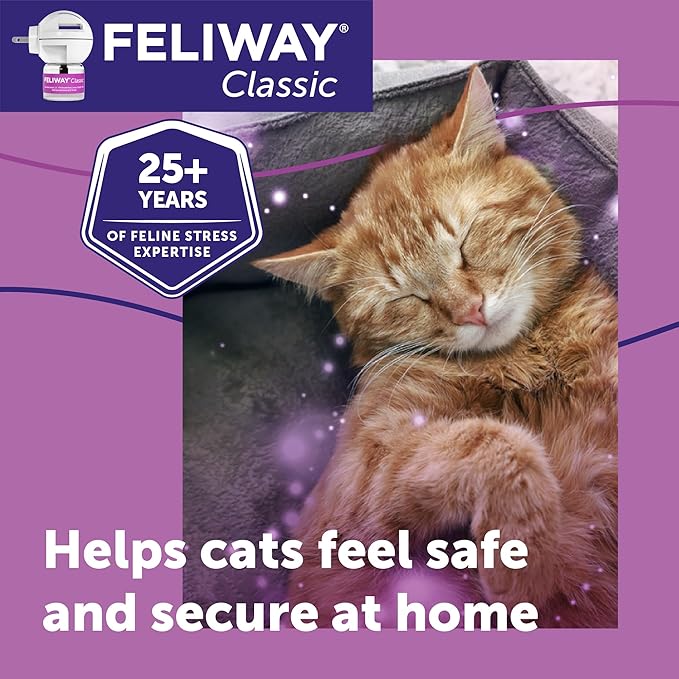 FELIWAY Classic 30 Day Cat Calming Pheromone Diffuser Kit & Happy Snack Delicious Calming cat Treats (12-ct Chicken Flavor)