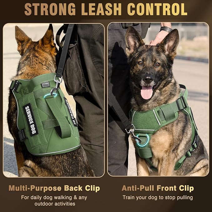 WINSEE Tactical Dog Harness for Large Dog, Heavy Duty Service Dog MOLLE Vest with 10 Pet Patches, No Pull Military Working Vest for Training Hunting Walking