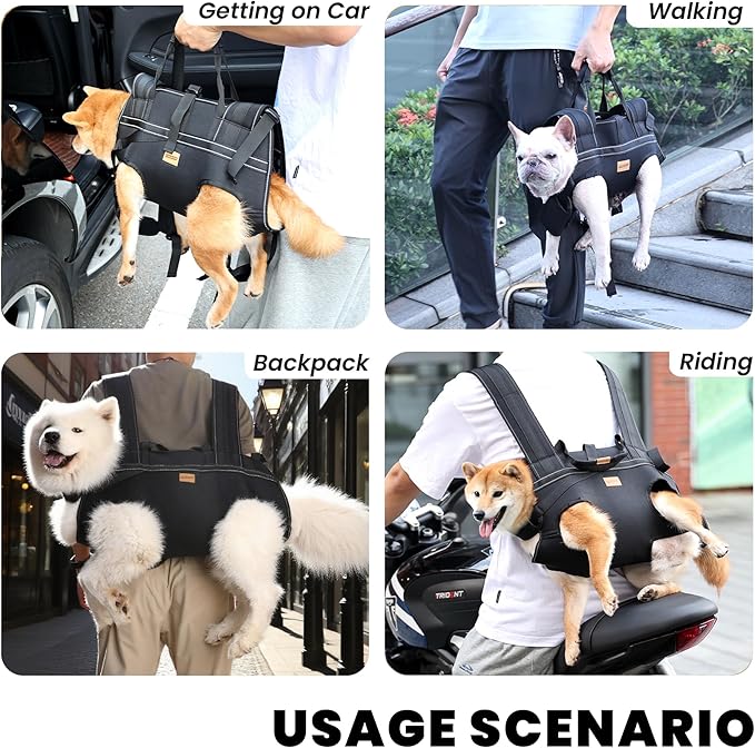Dog Lift Harness Backpack Carrier for Large Dogs, Full Body Sling with Handle, Dog Harness for Joint Injuries, Arthritis, Ideal for Stairs, Elderly Dogs (Black S/M-Large 14-20 LBS)