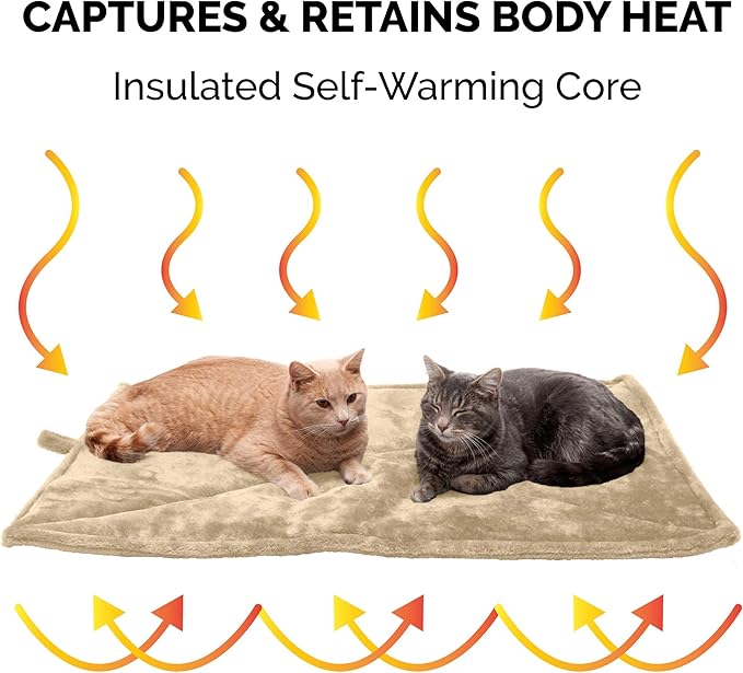 Furhaven ThermaNAP Self-Warming Cat Bed for Indoor Cats & Large/Medium Dogs, Washable & Reflects Body Heat - Quilted Faux Fur Reflective Bed Mat - Cream, Large (Pack of 2)