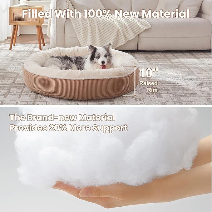 45 inches Donut Dog Bed for Extra Large Dogs,Calming Round Pet Bed with Removable & Washable Cover, Plush Faux Fur & Corduroy, Fits up to 100 lbs Pets(Brown,XL)