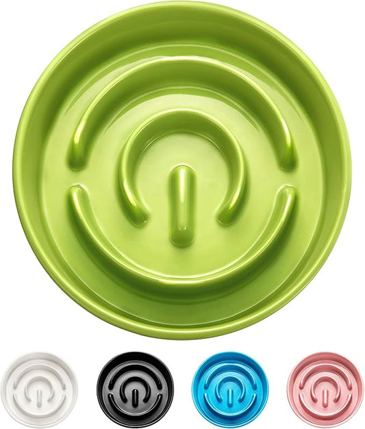 Ceramic Slow Feeder Dog Bowls, 0.6 Cup Slow Feeder for Small Dogs and Cats, Puzzle Maze Bowl, Prevents Choking, 6in, Green