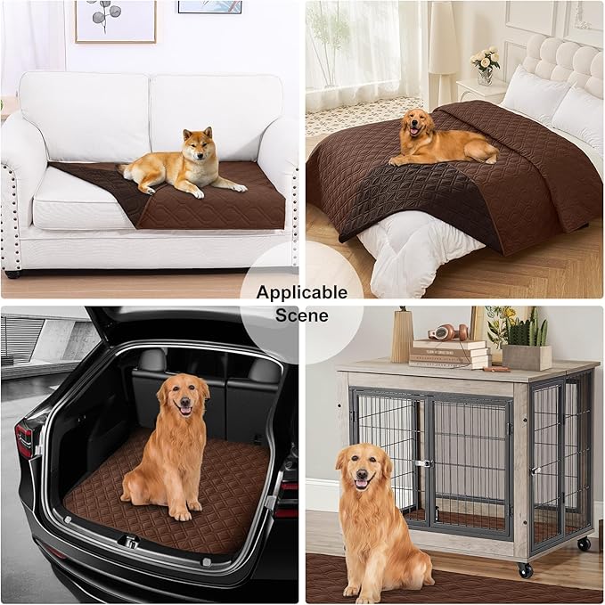 Smiry Waterproof Dog Blanket, 82x82 Inch Soft Pet Bed Cover Reversible, Washable Sofa Couch Furniture Protector for Small Medium Large Dog Puppy Cat, Geometric, Brown/Chocolate