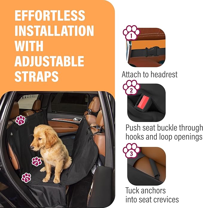 Active Pets XL Waterproof Hammock Large Car Seat Cover, Fits SUVs Trucks Big Sedans, Secure Convertible Travel Bed Protects Backseat Cargo from Dog Puppy Pet Water Food Drool Urine, Black