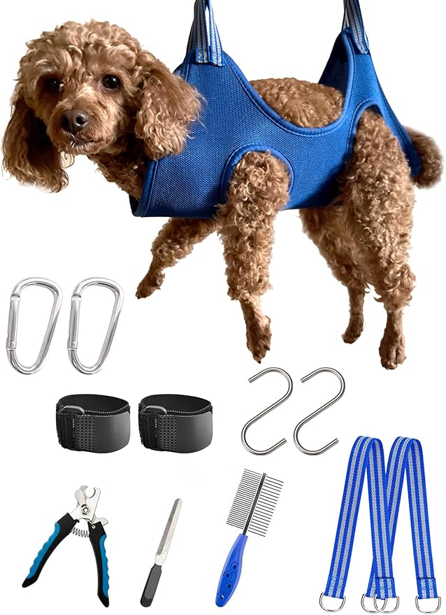 Dog Grooming Hammock Harness for Extra Small Dog, XS Grooming Hammock for Pet, Dog Nail Hammock with Nail Clippers/Trimmer, Grooming Sling Holder Hanger for Nail Trimming/Clipping