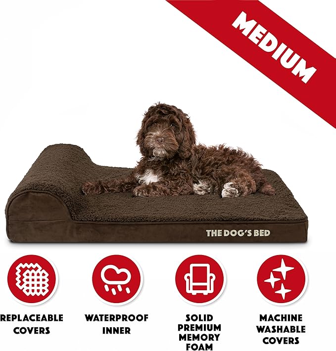 The Dog’s Bed Orthopedic Headrest Dog Bed Med Brown, Memory Foam, Pain Relief for Arthritis, Hip & Elbow Dysplasia, Post Surgery, Lameness, Waterproof Washable Cover