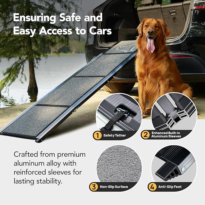 Dog Ramp for Car 71'' X-Long & 17.2" Wide Folding Dog Ramps for Large Dogs with Non-Slip Rug Surface Portable Dog Car Ramp for SUV Car & Truck, Outdoor Dog Ramp Up to 250 LBS