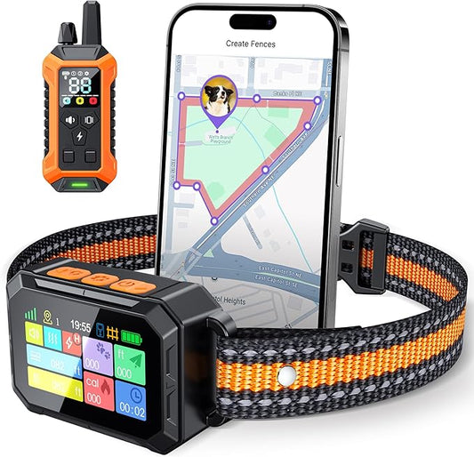 Meowant GPS Wireless Dog Fence &Training Collar with Remote, Free App, 79ft to 7000ft Electric Fence, Waterproof LCD Collar, 3 Training Modes, for Dogs Over 10Lbs, Outdoors