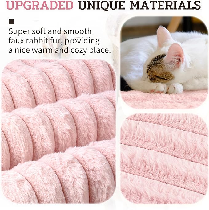 NWK Pack of 4 Fluffy Self Warming Cat Mat, Cat Blanket, Thermal Dog Mat, Washable, Non-Slip Bottom for Sofa & Crate & Kennel & Car Seat (Blush Pink, Medium (27'' X 18.5'' X 0.7''))