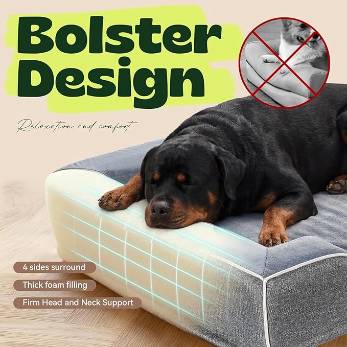 Cooling Dog Beds for Extra Large Dogs with Removable Washable Covers,Orthopedic Sofa Bed with Cool Gel Memory Foam and Egg Crate Foam Waterproof Relieves Joint Pain,48"x30"x9.0" Dark Grey