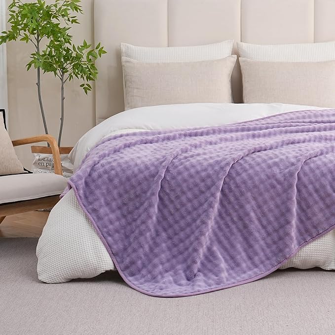 Waterproof Blanket for Bed Couch Sofa Car, Soft Leakproof Dog Blanket with 3D Bubble Pattern, Reversible Water Proof Pet Blankets for Dogs Cats Puppies (50"x60", Dusty Purple)