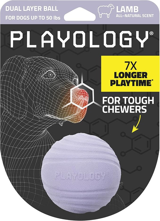 Playology Dog Toys | Dual Layer Ball Durable Chew Toy for Aggressive Chewers | Medium Lamb Scented Toy - Easy to Clean and Made from Non Toxic Materials