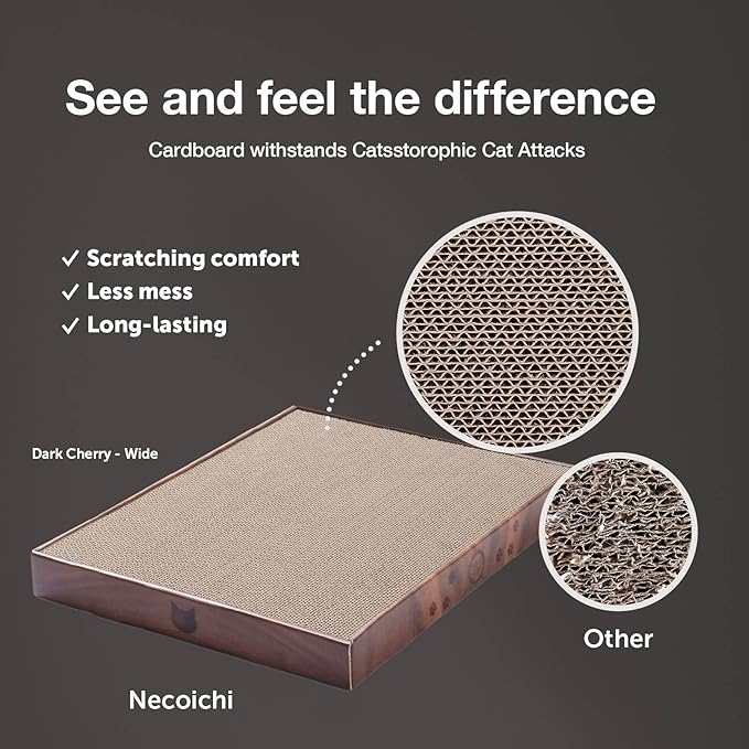 Necoichi Cardboard Cat Scratcher Bed for Indoor Cats - Cat Scratching Board (16" Wide, b.Dark Cherry Lounge)