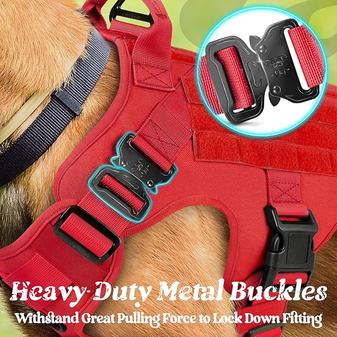 rabbitgoo Tactical Dog Harness for Large, Heavy Duty Pet Harness with Handle, No-Pull Service Vest Large Breed, Adjustable Military Dog Vest for Training Hunting Walking, Red, L