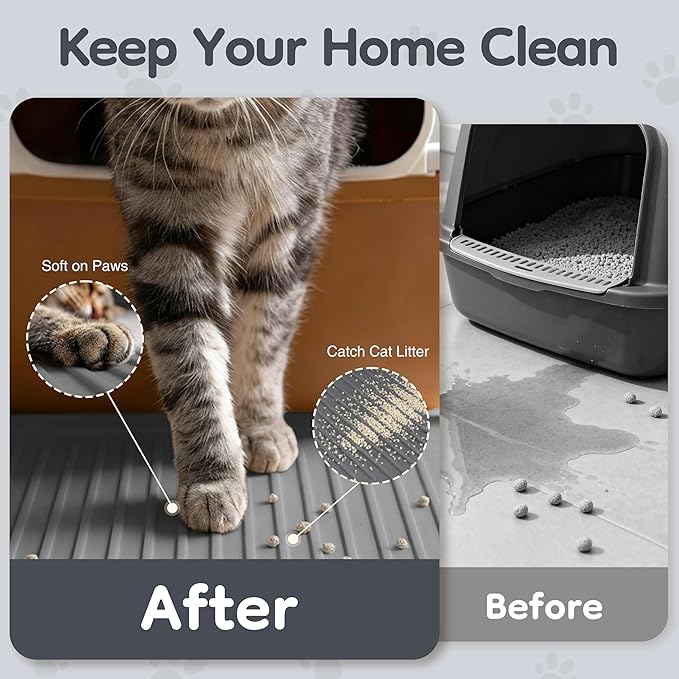 ISSEVE Cat Litter Mat 54" x 27.5" XXL, Extra Large Silicone Mat for Litter Box, 1.38" Raised Edge Urine Proof Litter Trapping Mat Pad for Scatter Control, Soft on Kitty Paws, Protect Floor (Dark Grey)