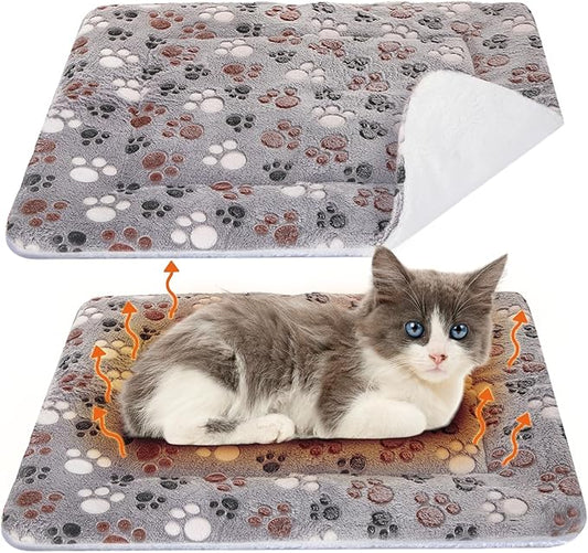 VitalCozy 2 Pack Self Warming Cat Mat Self Heating Pad Bed Reversible Machine Washable Reflects Body Heat Warm Thermal Pet Pad Crate Blanket for Feral and Indoor Cat(Black,22'' X 18'',Dog Paw)