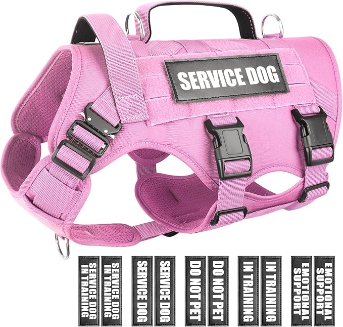 WINSEE Service Dog Vest Harness for Large Dog, Tactical Working MOLLE Vest with 10 Pet Patches, No Pull Heavy Duty Harness for Training Hunting Walking