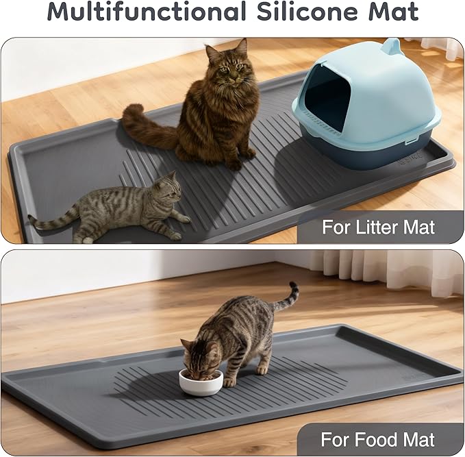 ISSEVE Cat Litter Mat 54" x 27.5" XXL, Extra Large Silicone Mat for Litter Box, 1.38" Raised Edge Urine Proof Litter Trapping Mat Pad for Scatter Control, Soft on Kitty Paws, Protect Floor (Dark Grey)