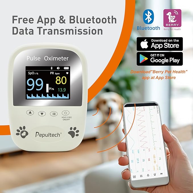 Veterinary Pulse Oximeter for Dogs Cats,Bluetooth Pet Heart Rate Monitor, Veterinarian Blood Oxygen Saturation and Pulse Rate Spo2 Monitor,Clinic or Pre-Vet Student Tools