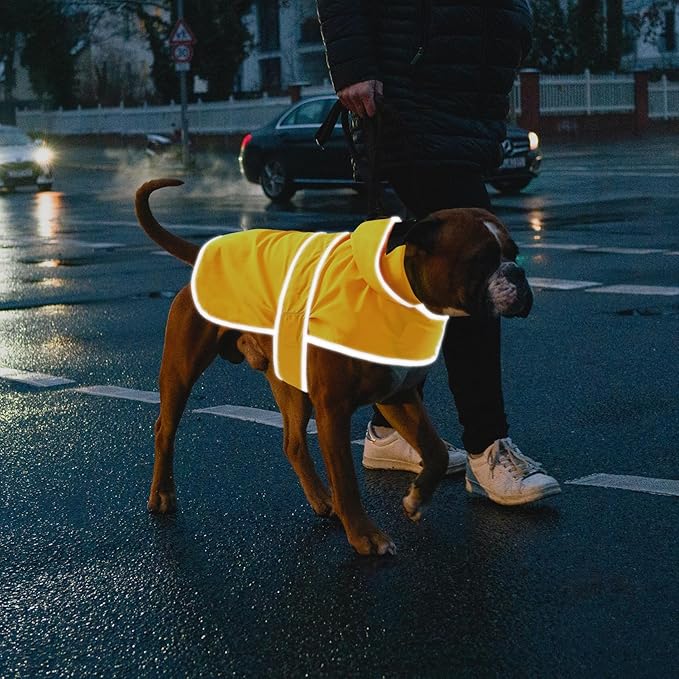 Dog Raincoats for Large Dogs Waterproof Hooded Rain Jacket with Reflective Strips Leash Hole & Poncho Adjustable Fit (Yellow,XL)