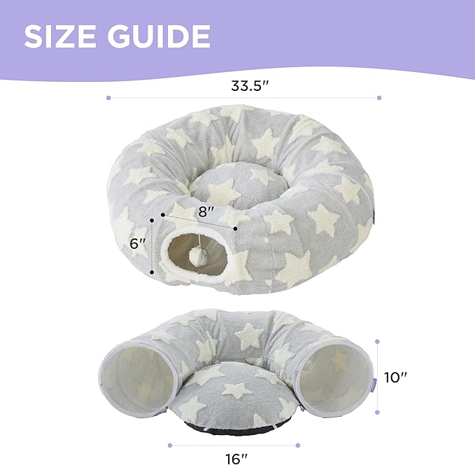 Lesure Cat Tunnel Bed for Indoor Cats - Cute Cat Donut Tunnel Toys for Small Large Cats with Washable Circle Cushion, Round Pet Peekaboo Cave Toy for Kitten/Puppy/Rabbit, Standard Galaxy Grey