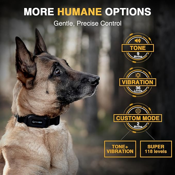 ABBIDOT Dog Shock Collar (5-120 lbs) - 4500 FT Dog Training Collar with Remote, IPX7 Waterproof with 6 Training Modes, Beep, Vibration, Safe Shock, Enhanced Night Light, Rechargeable Electric Collar