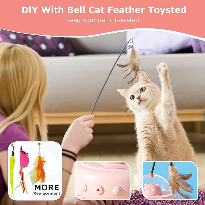 hooroor 2-in-1 UFO Laser Cat Toy with Feather, Automatic Motion Smart Sensor Interactive Toy for Indoor Cats & Small Dogs, Rechargeable 360° Obstacle-Avoidance Exercise Toy, Fun Self-Play Pet Gift