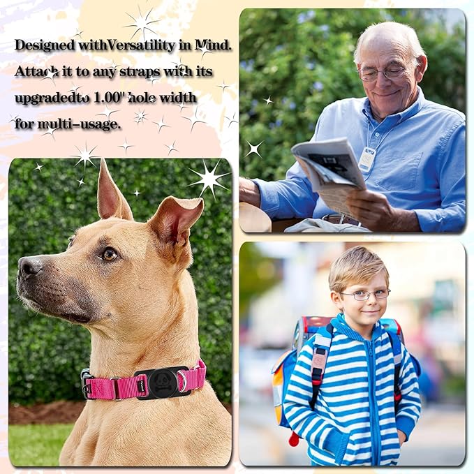 2 Pack Waterproof AirTag Dog Collar Holder Compatible with Apple AirTag, Silicone Hidden Loop Holder for Airtag Tracker, Anti-Lost Dog Collar Air Tag Accessories(Blue,Black)