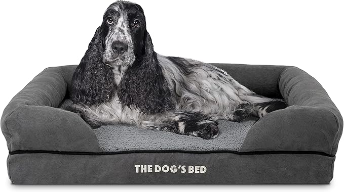 The Dog’s Bed, Medium Grey Plush Memory Foam, Pain Relief: Arthritis, Hip & Elbow Dysplasia, Post Surgery, Lameness, Supportive, Calming, Washable Cover, Veterinary Approved