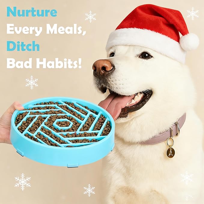 TOBYTO Slow Feeder Dog Bowls Large Medium Breed,Anti-Choking Slow Eating Dog Food Bowl,Non Slip Pet Slower Food Feeding Bowls Large Puzzle Slow Feeder Bloat Stop Maze Dog Dishes,Blue