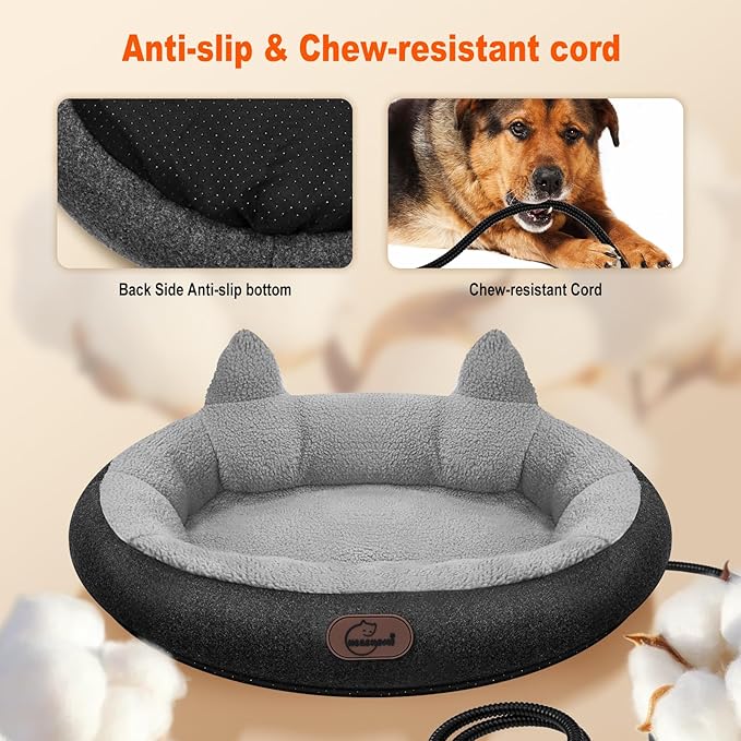 Heated Cat Bed for Small Size Cats, Heated Pet Bed with Timer & Temp Adjustable, Removable Waterproof Pet Heating Pad for Indoor, Gray Cozy Donut Electric Bed Heater Warmer for Kitten Cat