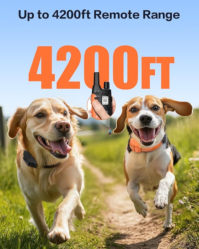 Jugbow Dog Training Collar 2 Dogs - 4200FT Dog Collars with Remote, LED Light E-Collar with Beep/Safe Static/Vibration Modes, IPX8 Waterproof Rechargeable E-Collars for Small Medium Large Dogs