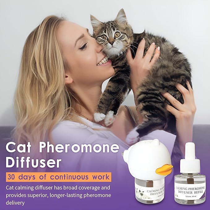 Cat Calming Pheromone Diffuser – Premium Cat Calming Diffuser for Stress & Anxiety Relief – Reduces Scratching, Spraying & Fighting – 60 Day Supply, 48ml Bottle – Ideal for All Cats & Multi-Cat Homes
