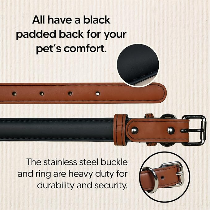 Custom Name Dog Collar – Personalized Engraved Vegan Leather with Name & Phone, Adjustable Soft Padded Pet Collar with Stainless Steel Buckle (Sizes S-XL)