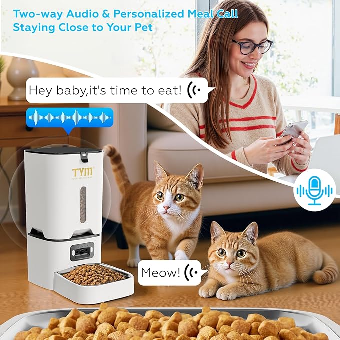 TYM Automatic Cat Feeder with Camera, 5G WiFi Timed Automatic Dog Feeder with APP Control, 7L Remote Feeding Auto Cat Food Dispenser, Reliable, Easy Cleaning, Keeps Food Fresh