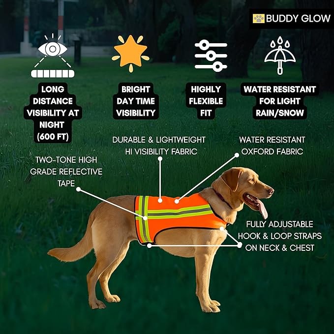Reflective Dog Vest. Hi Visibility Blaze Orange Hunting Safety Vest Adjustable, Lightweight for Outdoor use - Hiking, Walking & Hunting. Water Resistant (Medium)