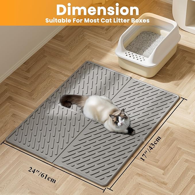 Pieviev Cat Litter Box Mat, 31"x 24" EVA Scratch Resistant Litter Trapping Mat, Easy Clean for Scatter Control, Soft on Kitty Paws, Waterproof & Urine Proof for Indoor Use, Gray