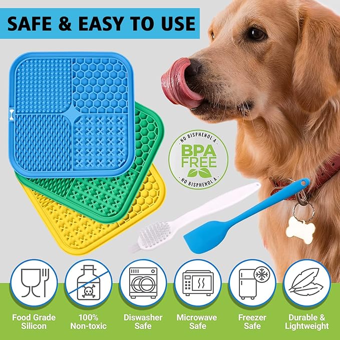 Dog Licking Mat, 3 Pcs Large Licking Mat for Dogs with Suction for Anxiety, Peanut Butter Dog Licking Mat Slow Feeder Dispensing Treater Lick Pad for Dogs Cats Grooming Bathing and Training
