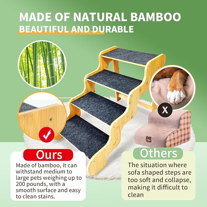 Dog Stairs for Small Dogs,3-Step Bamboo Wooden Dog/Pet/Cat Steps Ramp for Couch Sofa,Bed and Car, Can Support Weighing Up to 160 LB,