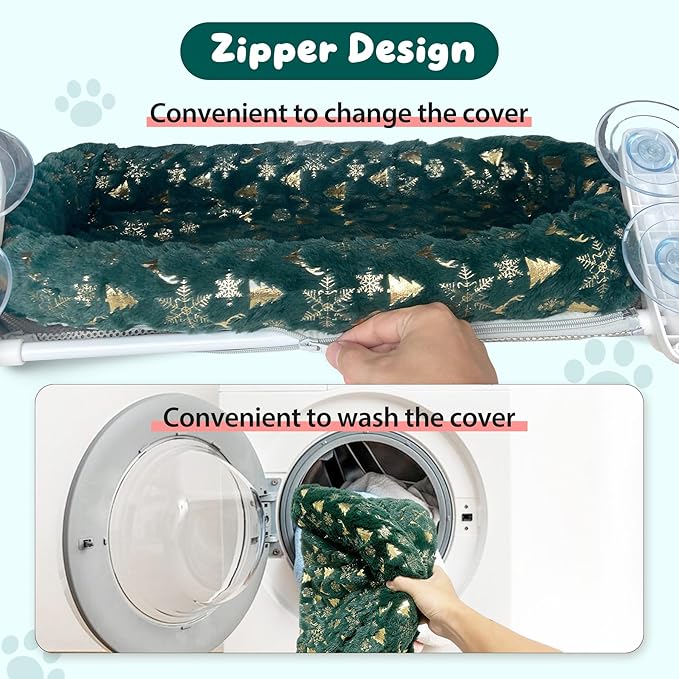 L&W BROS. 2-Pack Foldable Cat Window Perches with Christmas Cushion Bed – Easy to Assemble Cats Hammock for Window, Warm Indoor Cat Beds for Large Cats, Edition(L 2Pc)