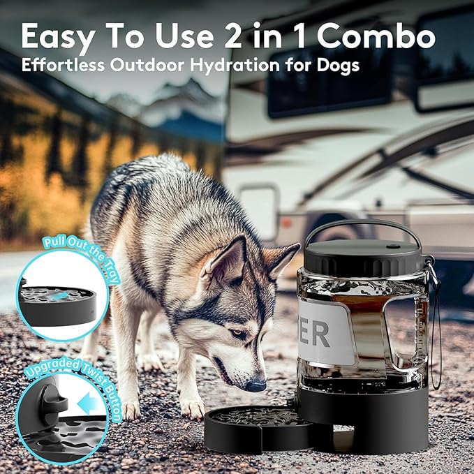 98oz Dog Water Bottle Bowl Dispenser, Large Dog Travel Water Bottle with Pull-Out Drinking Bowl, Portable Beach Camping Essentials Accessories, Bpa Free