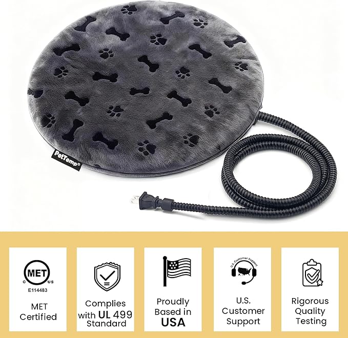 Heated Pet Pad for Dogs and Cats, Waterproof Heating Mat with Chew-Resistant Cord, Constant Warmth for Indoor & Covered Outdoor Use, Multiple Sizes and Colors (Grey, R: 16" × 16" × 1.3")