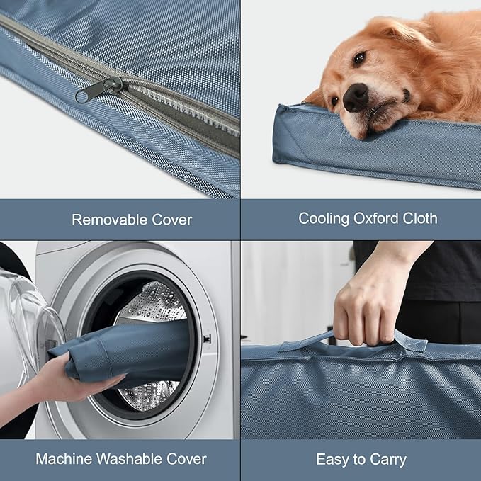 Outdoor Extra Large Dog Crate Bed, XXL Waterproof Dog Bed for Giant Breeds Dogs, 47x29 Inch Orthopedic Egg Crate Foam Pet Mat with Removable Cooling Cover, Blue