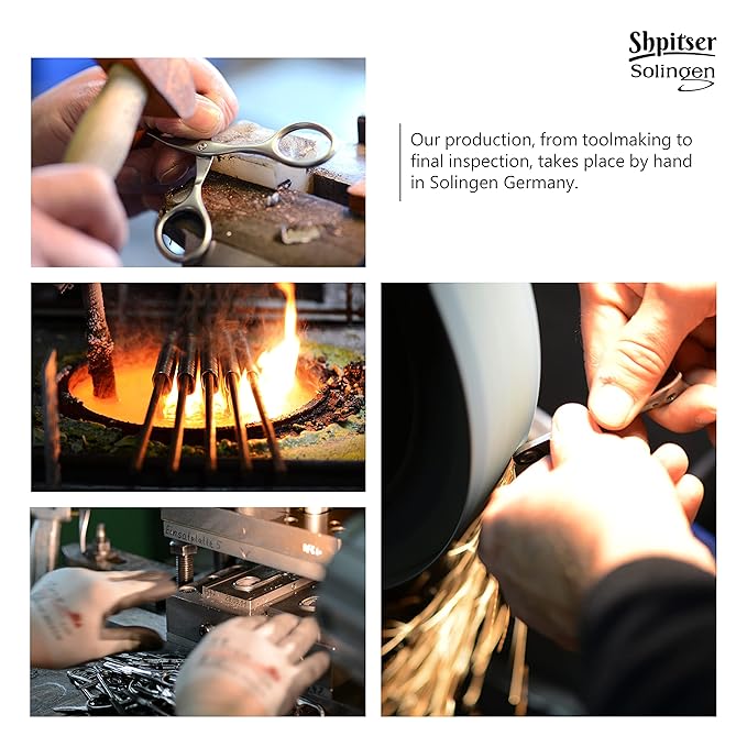 Shpitser Manicure and Pedicure Set of 4 Surgical Stainless Steel Instruments, Made in Solingen, Germany, Luxury Topinox Grooming Kit In Full Grain Nappa Leather Case (Black)