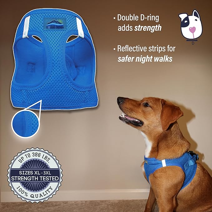 DOGGIE DESIGN American River Solid Ultra Choke-Free Dog Harness - Cobalt Blue (XX-Large)