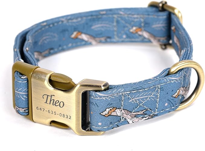 Personalized Dog Collar with Name and Phone Number Engraved,Adjustable Custom Puppy Collar,Organic Cotton Pet Collar for Small Medium Large Boy Girl Dogs