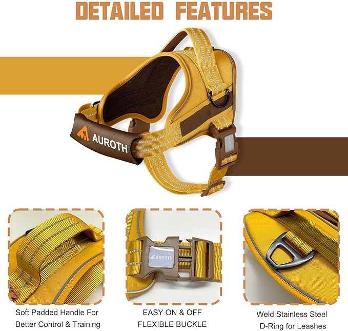 AUROTH Dog Harness and Leash Set, Soft Padded Dog Vest with 5.25FT Dog Leash, No Choke, Easy On Pet Vest, Adjustable Reflective No Pull Dog Harness for Large Dogs, Easy Walking and Training